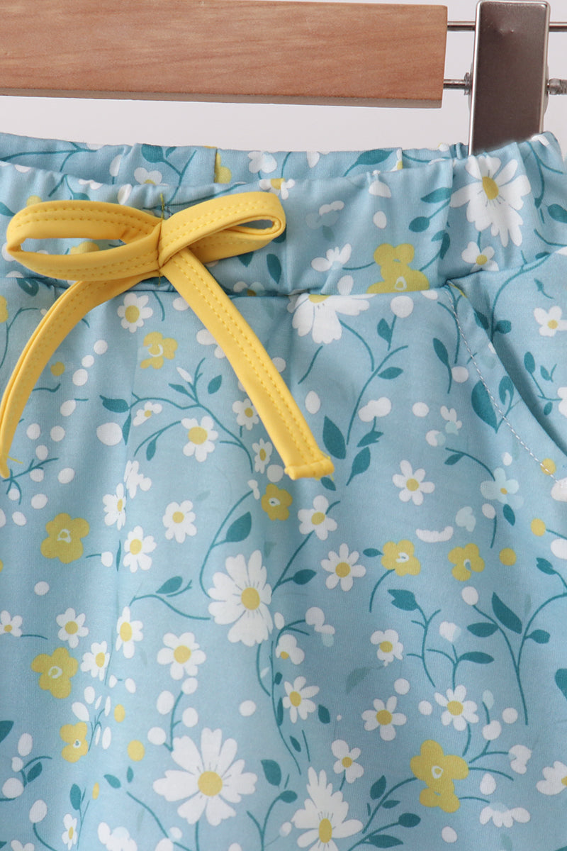 Ensemble jupe-short à nœud floral moutarde et vert