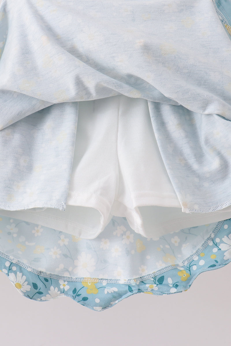 Ensemble jupe-short à nœud floral moutarde et vert
