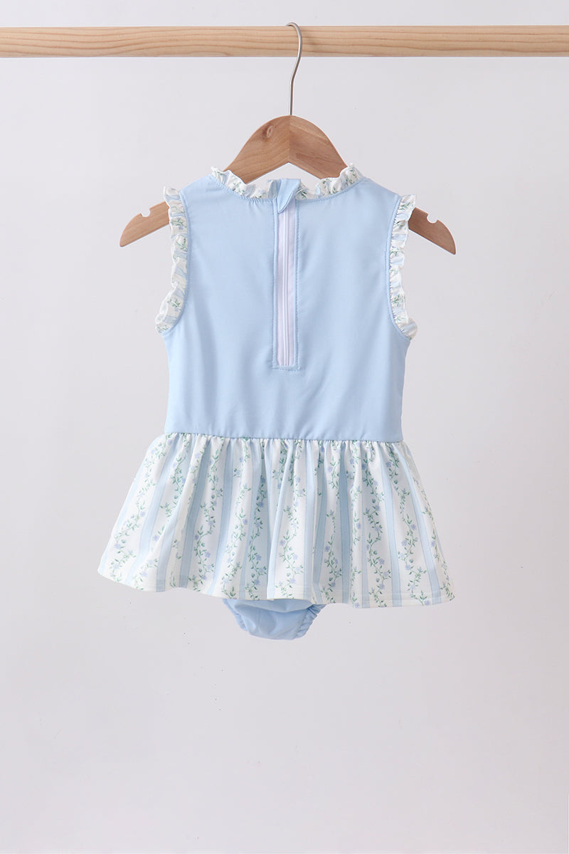 Maillot de bain une pièce à volants avec applique personnage bleu
