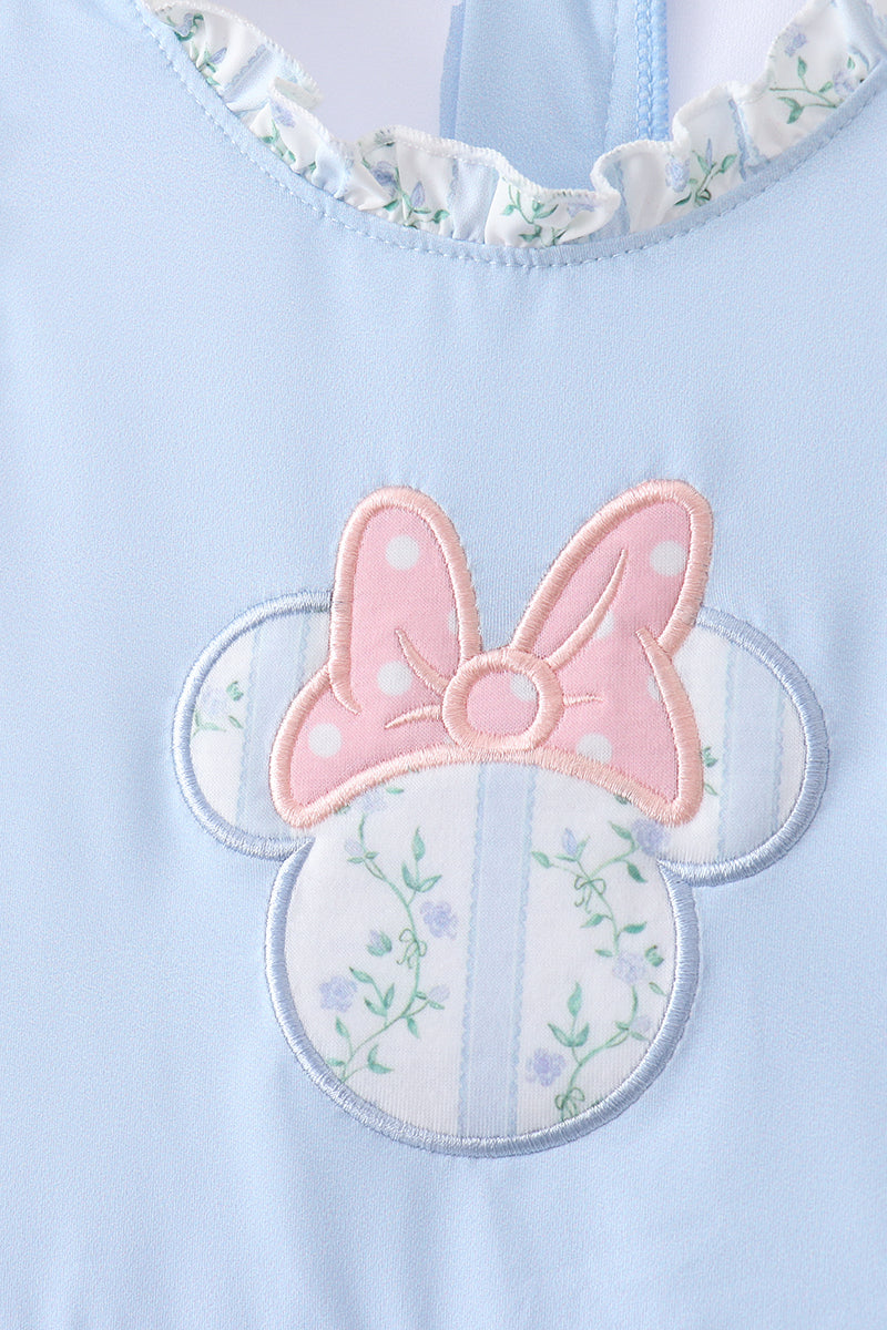 Maillot de bain une pièce à volants avec applique personnage bleu
