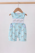 Barboteuse smockée carrousel bleue
