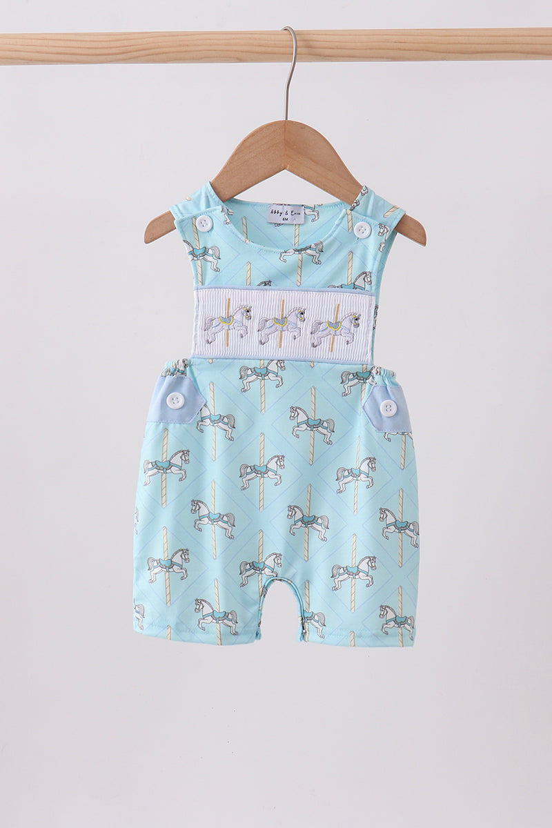 Barboteuse smockée carrousel bleue