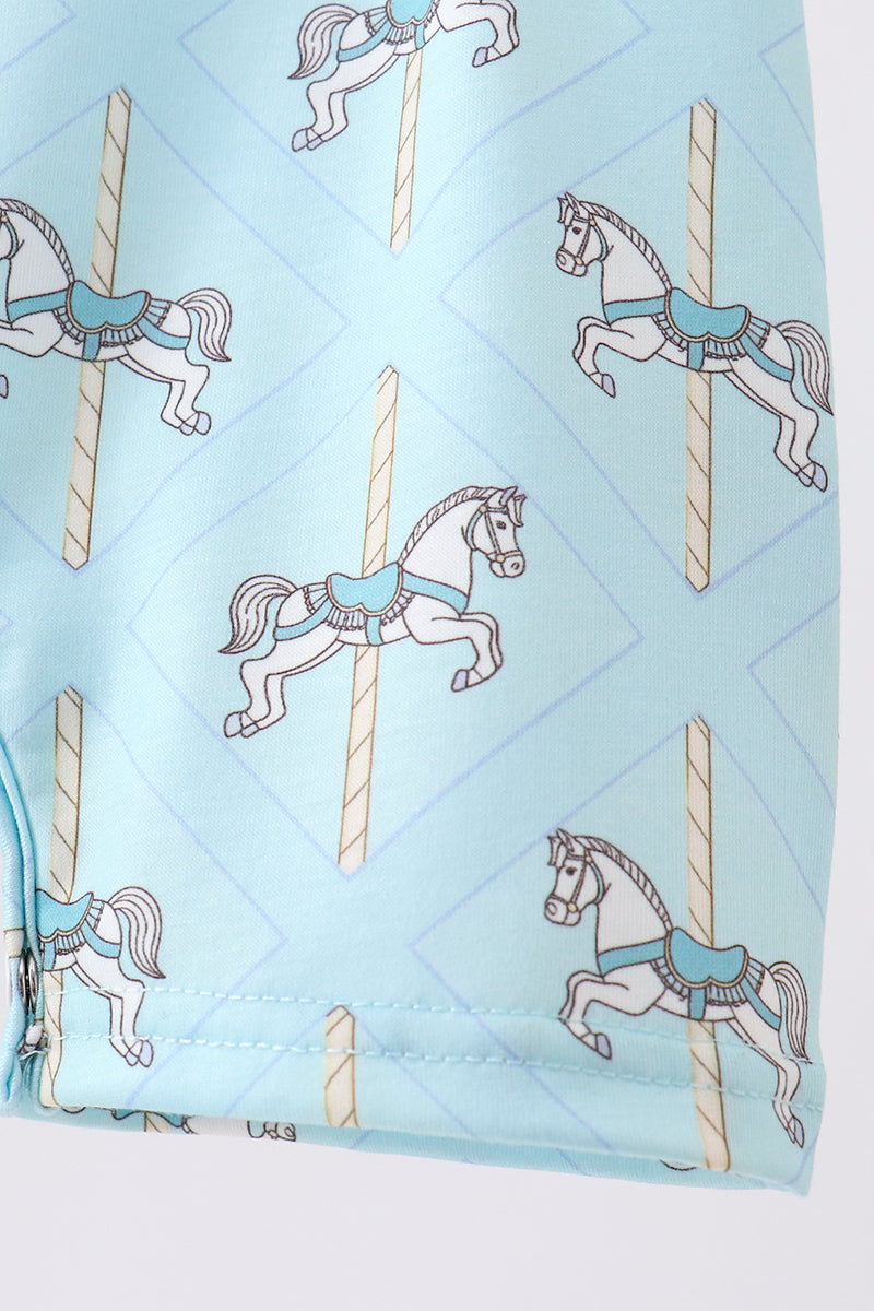 Barboteuse smockée carrousel bleue