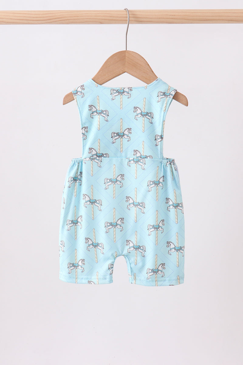 Barboteuse smockée carrousel bleue