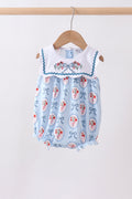 Fraise bleue, nœud, broderie, bulle