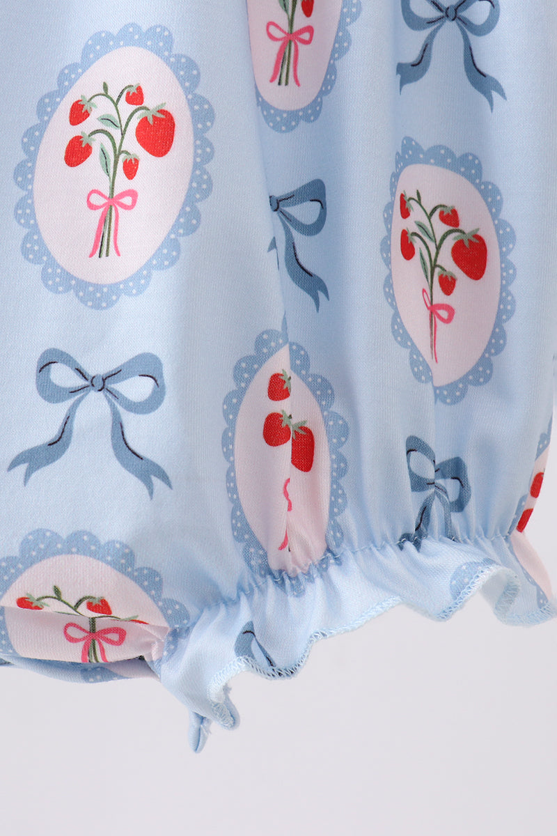 Fraise bleue, nœud, broderie, bulle