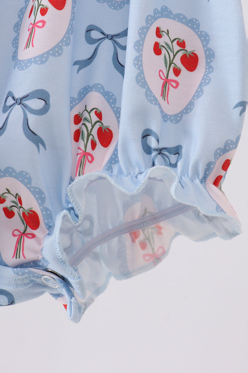 Fraise bleue, nœud, broderie, bulle