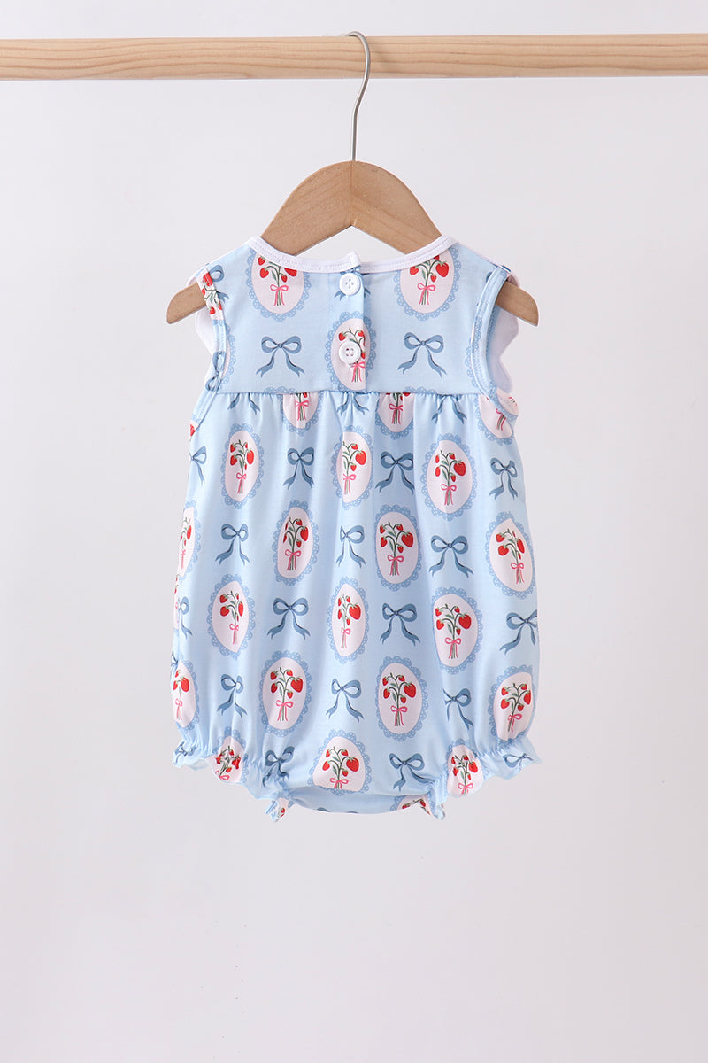 Fraise bleue, nœud, broderie, bulle