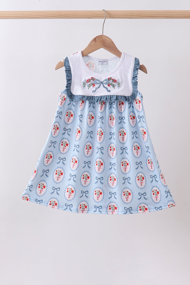 Robe à volants nœud fraise bleue