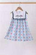 Robe à volants nœud fraise bleue