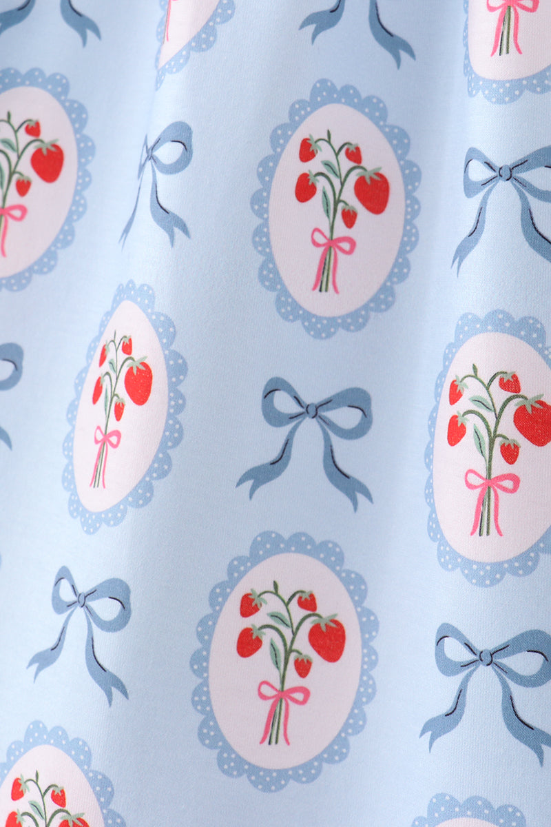 Robe à volants nœud fraise bleue
