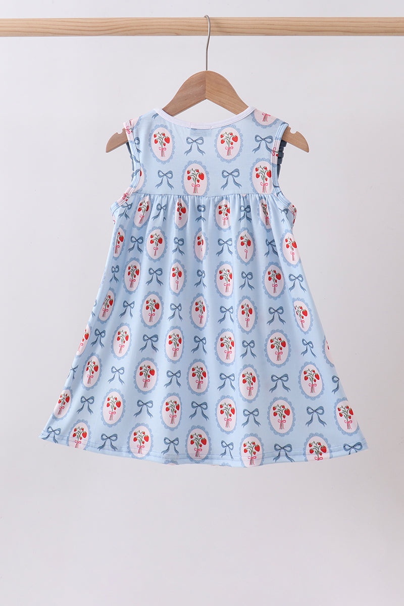Robe à volants nœud fraise bleue