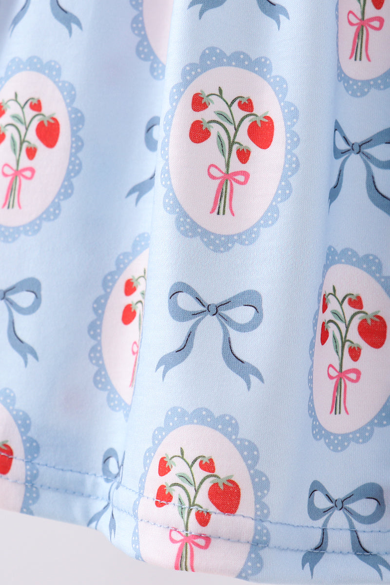 Robe à volants nœud fraise bleue