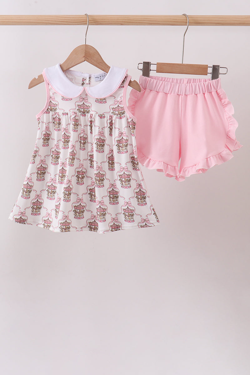 Ensemble de shorts à volants et imprimé carrousel rose