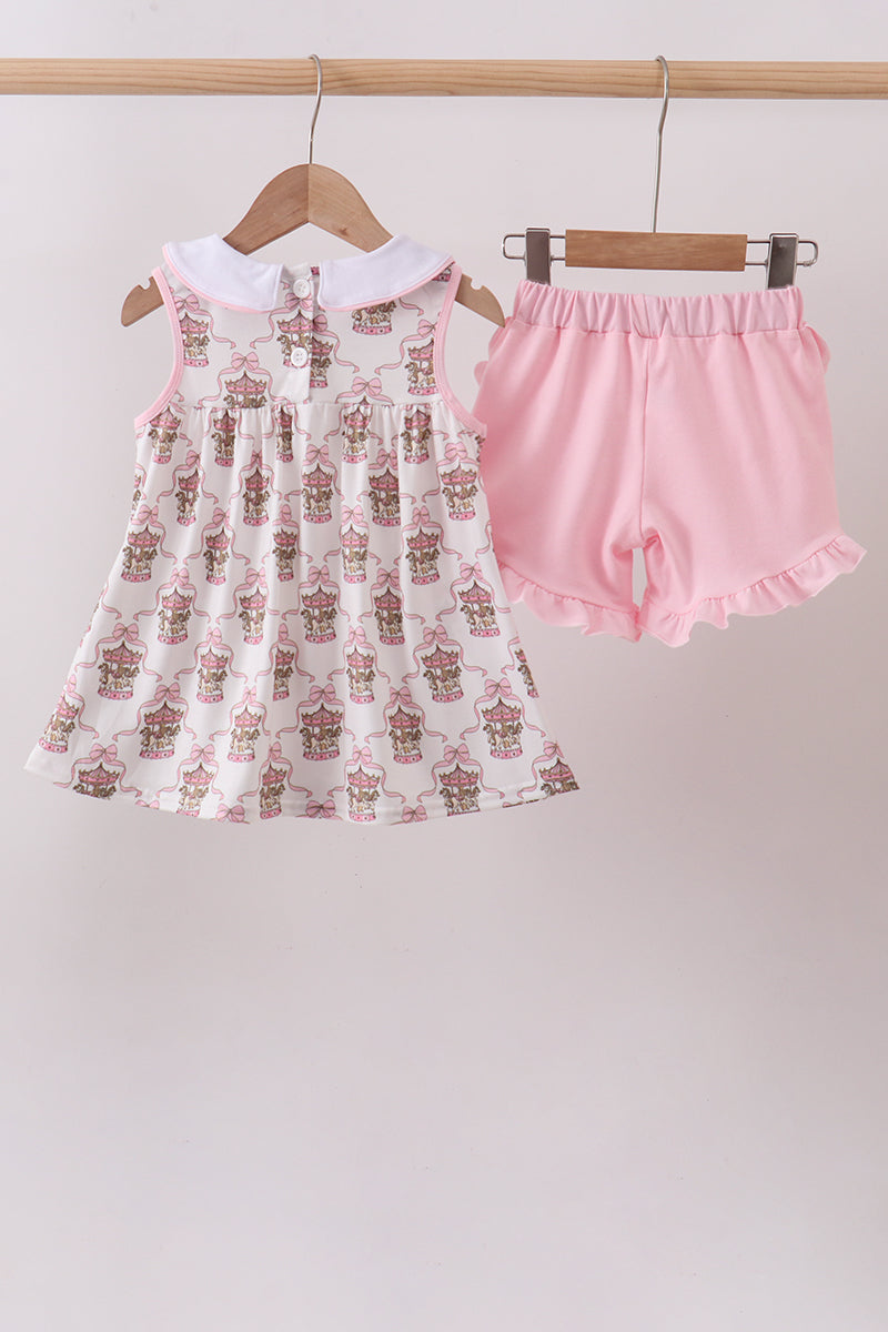 Ensemble de shorts à volants et imprimé carrousel rose