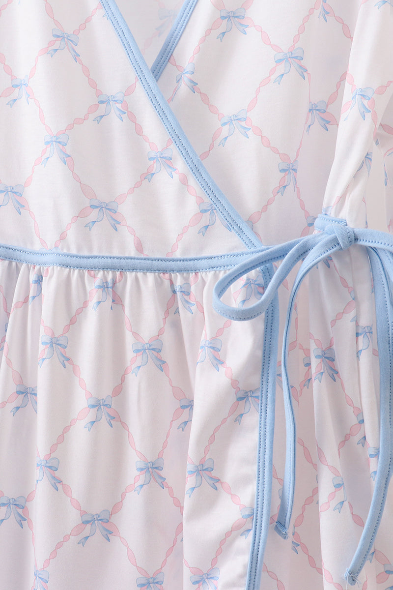 Robe imprimée à nœud bleu