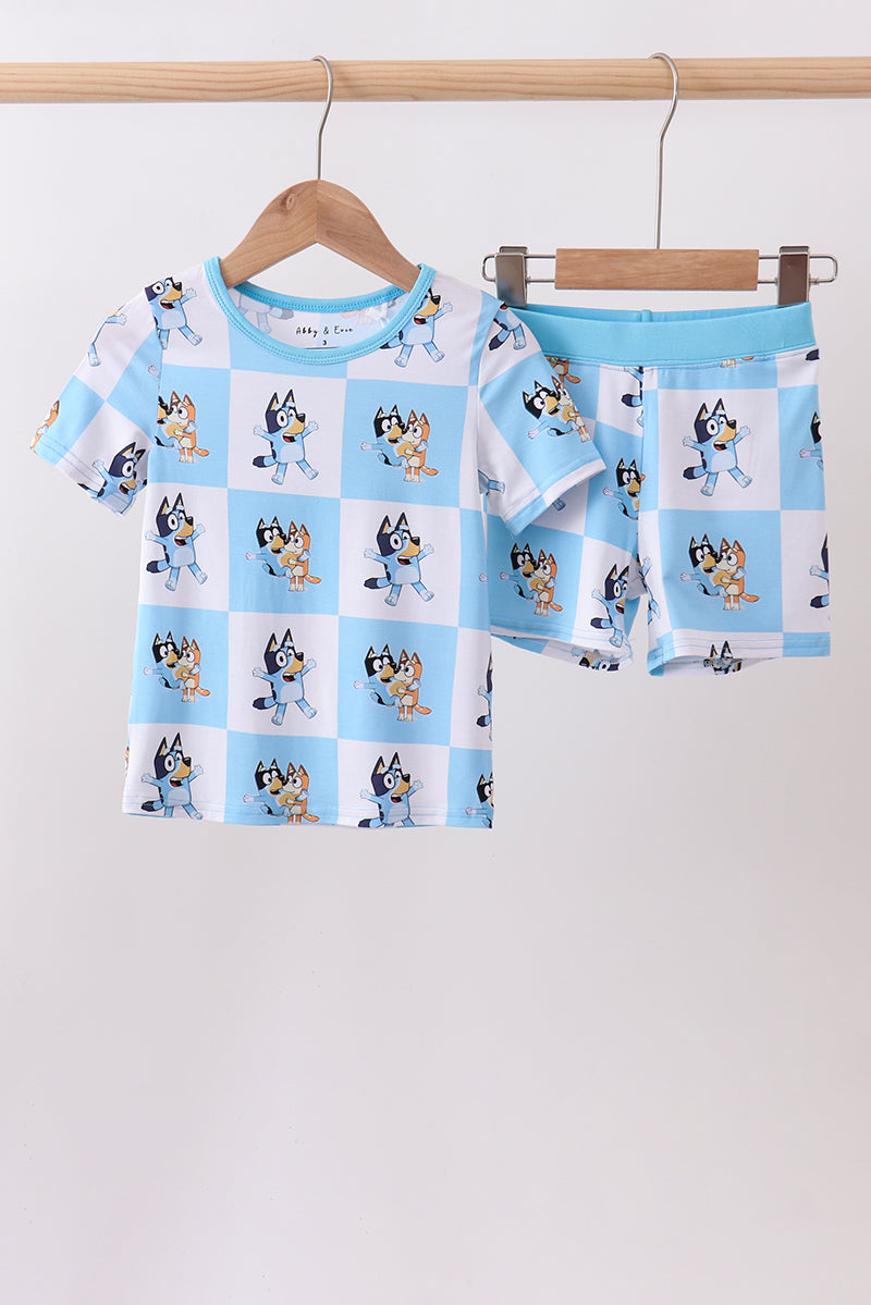 Pyjama à carreaux en bambou pour personnage bleu