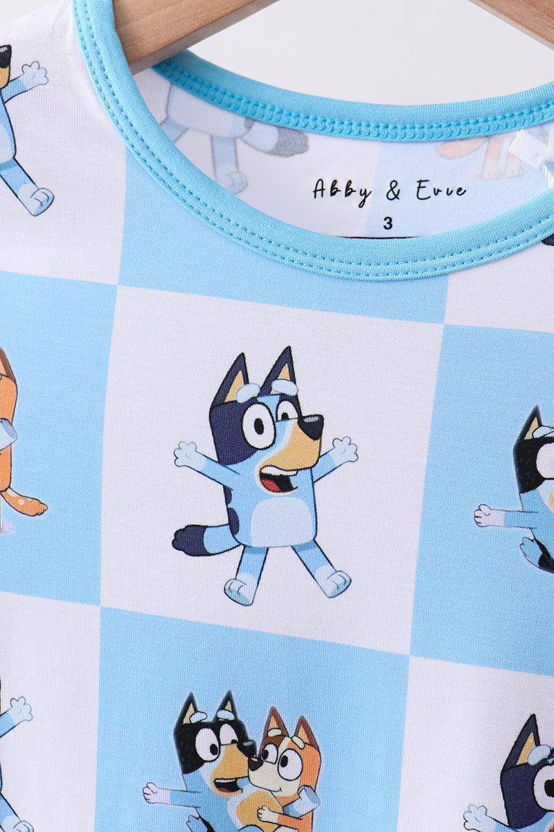 Pyjama à carreaux en bambou pour personnage bleu