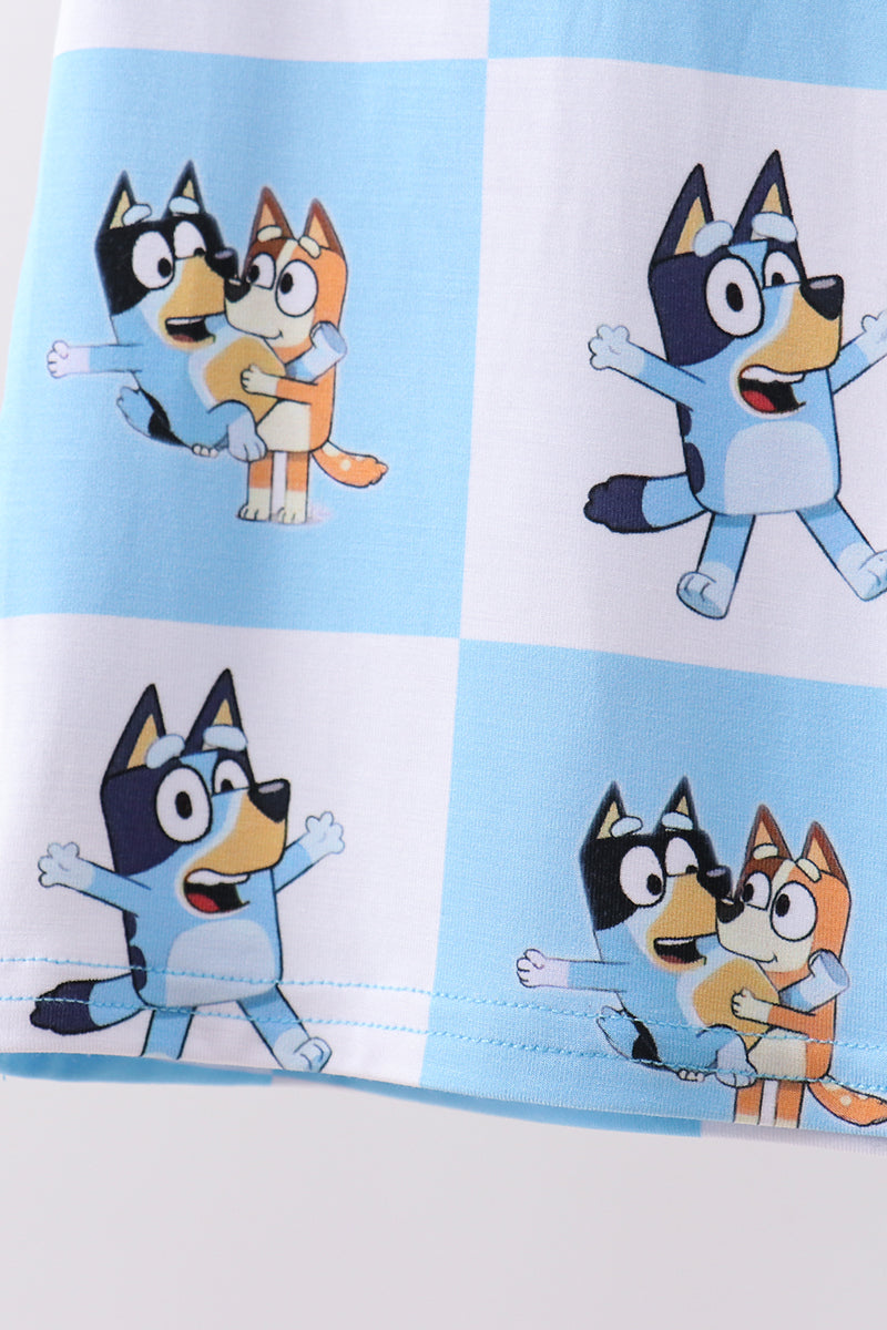 Pyjama à carreaux en bambou pour personnage bleu