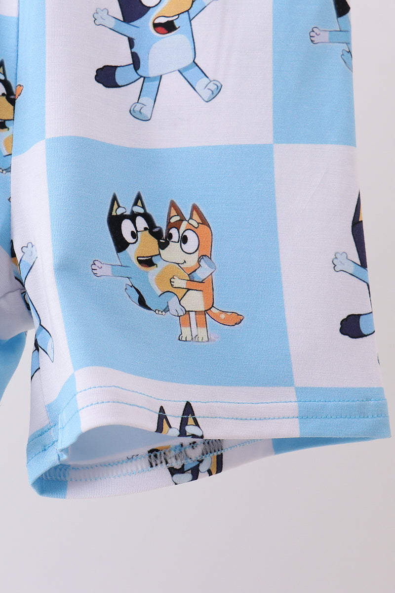 Pyjama à carreaux en bambou pour personnage bleu