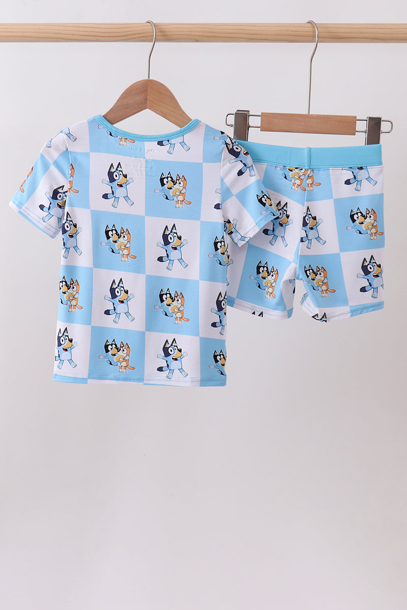 Pyjama à carreaux en bambou pour personnage bleu
