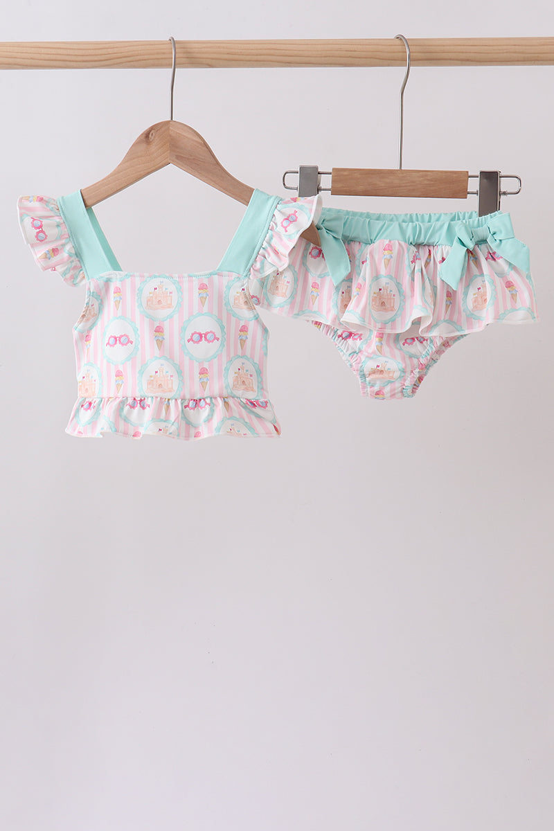 Maillot de bain 2 pièces crème à volants Green castle