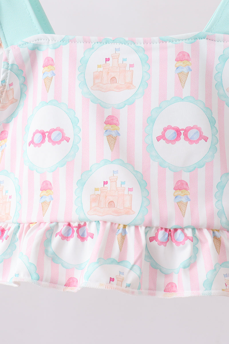 Maillot de bain 2 pièces crème à volants Green castle