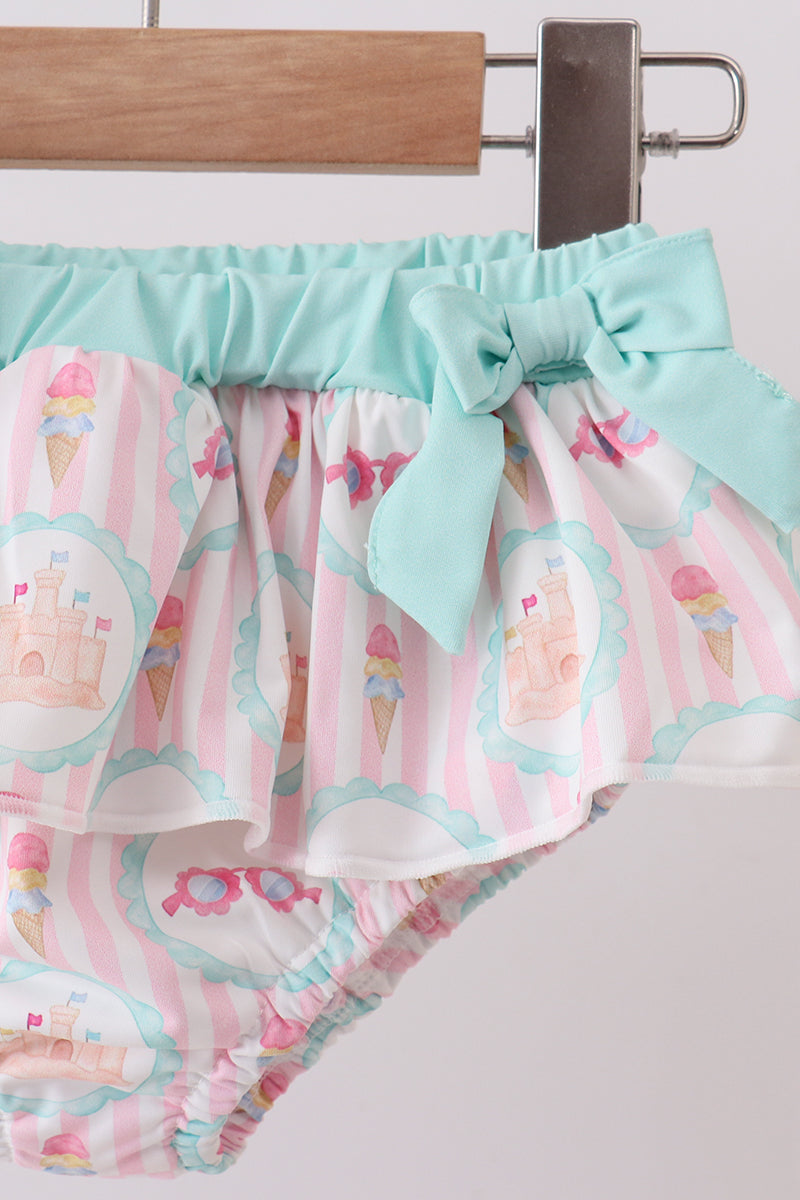 Maillot de bain 2 pièces crème à volants Green castle