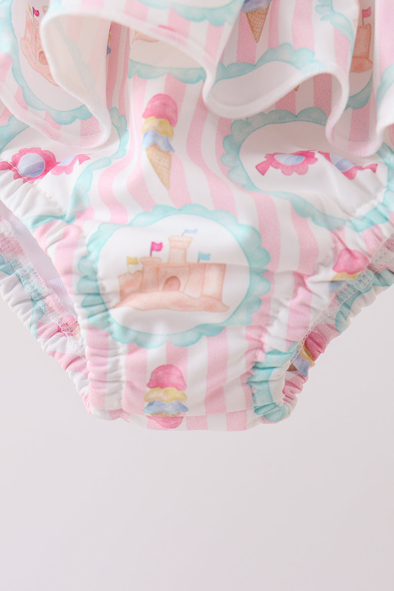 Maillot de bain 2 pièces crème à volants Green castle