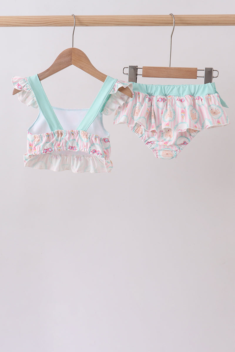 Maillot de bain 2 pièces crème à volants Green castle