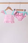 Maillot de bain 2 pièces à volants imprimé bateau à voile rose