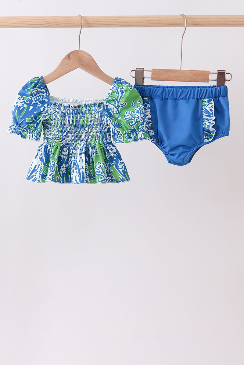 Ensemble de 2 pièces à volants et motifs aquatiques