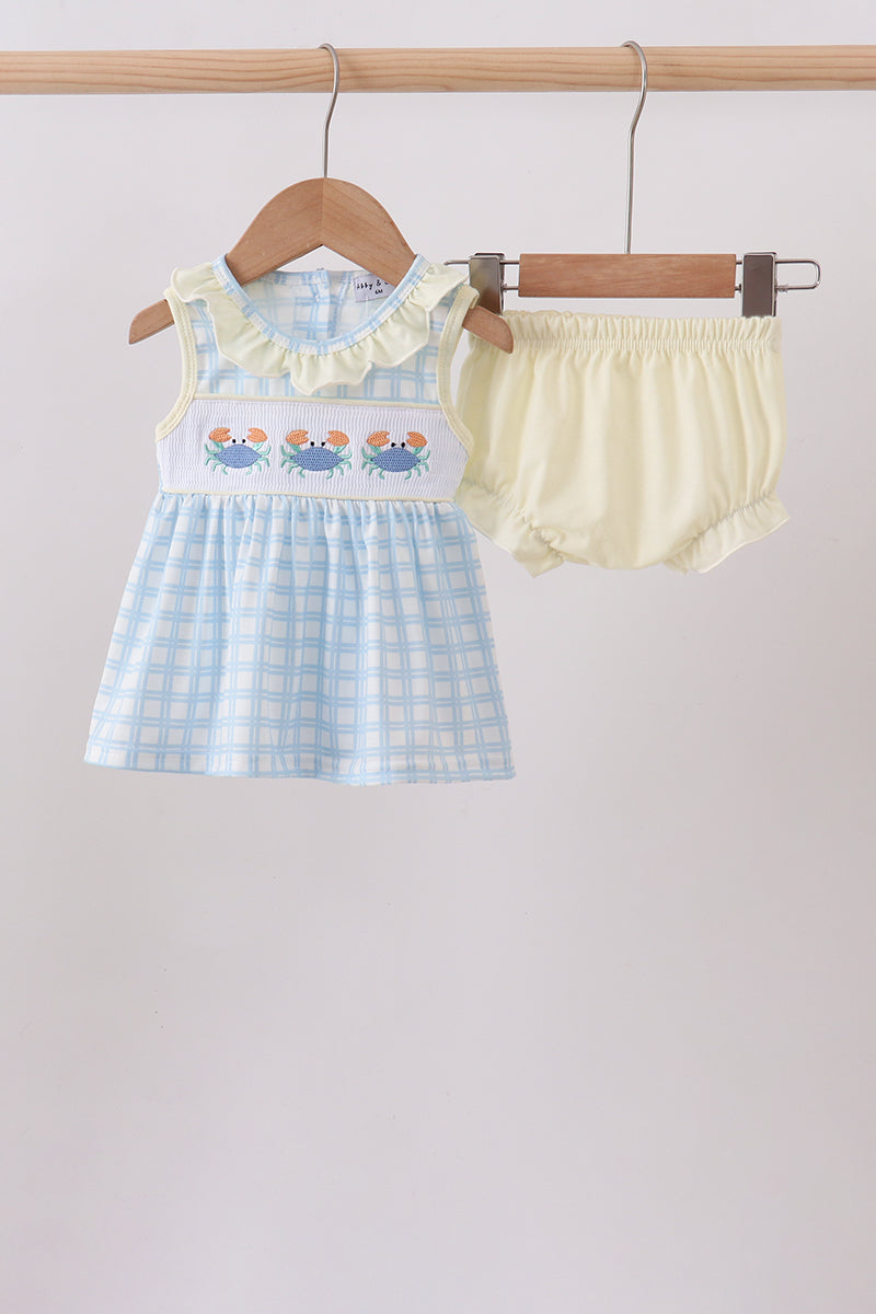 Ensemble bloomer vichy smocké crabe jaune