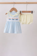 Ensemble bloomer vichy smocké crabe jaune
