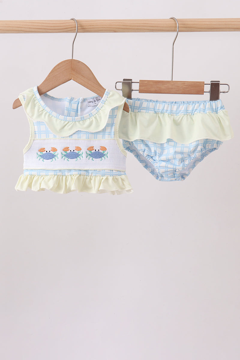 Maillot de bain 2 pièces volanté smocké crabe jaune