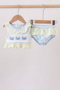 Maillot de bain 2 pièces volanté smocké crabe jaune
