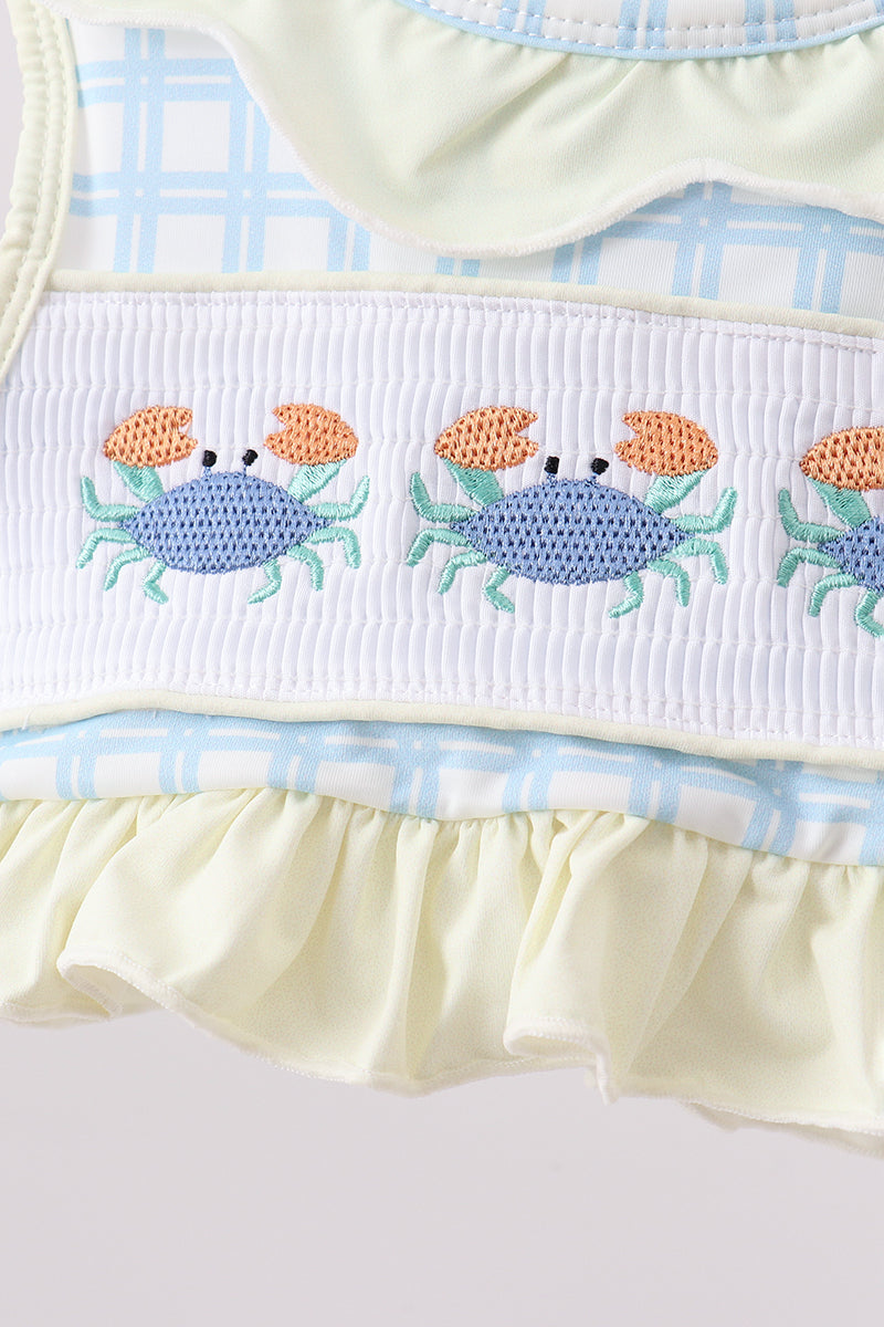 Maillot de bain 2 pièces volanté smocké crabe jaune