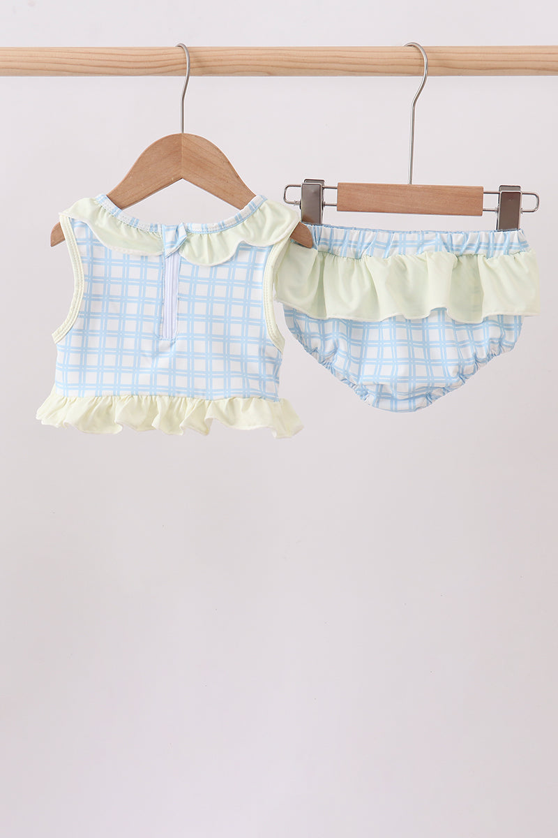 Maillot de bain 2 pièces volanté smocké crabe jaune