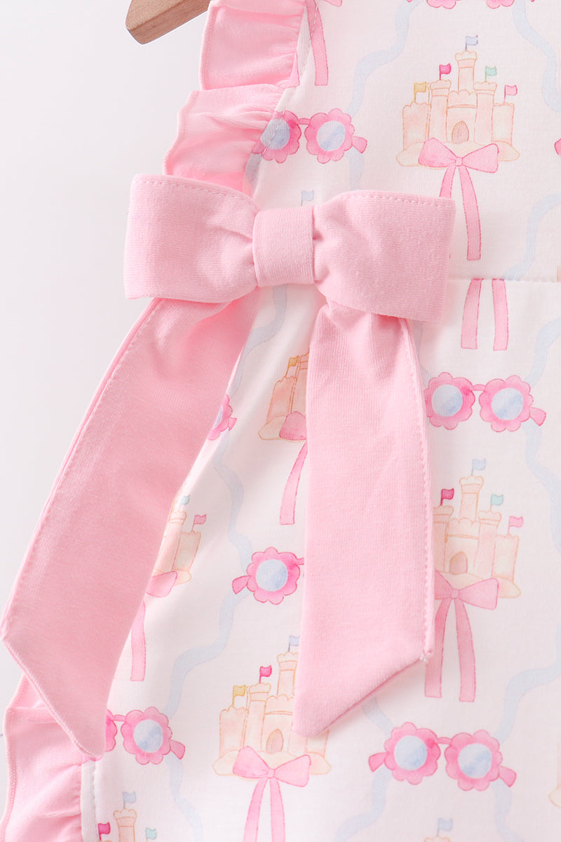 Ensemble bloomer à volants château et nœud rose