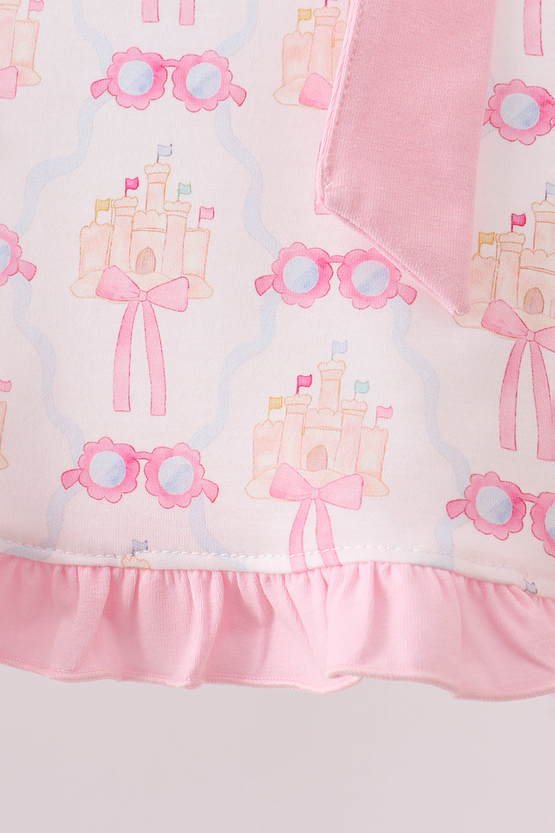 Ensemble bloomer à volants château et nœud rose