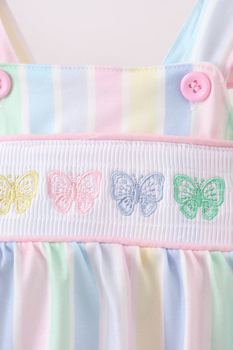 Barbotteuse à rayures arc-en-ciel, smocks papillon et volants