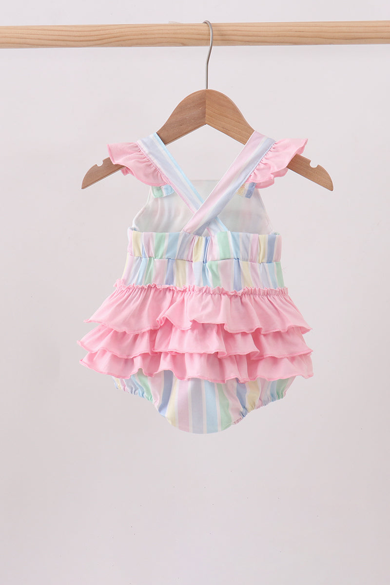 Barbotteuse à rayures arc-en-ciel, smocks papillon et volants