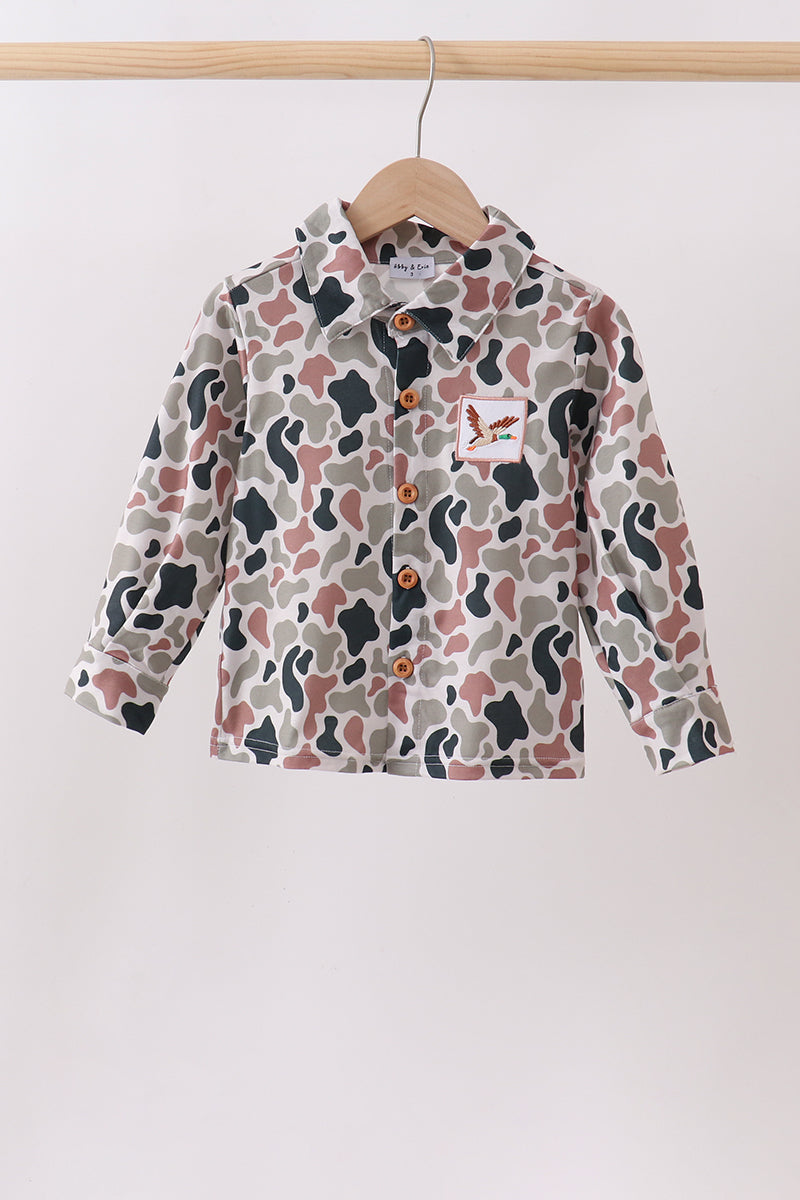 Chemise boutonnée brodée Canard Camouflage