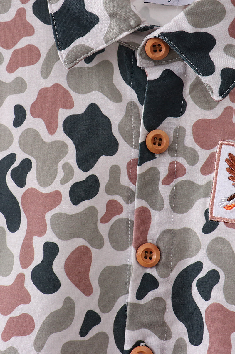 Chemise boutonnée brodée Canard Camouflage