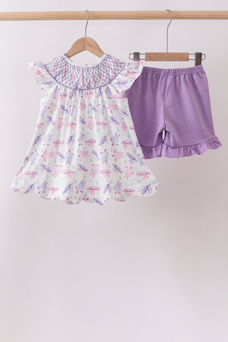 Ensemble smocké tortue de mer violette