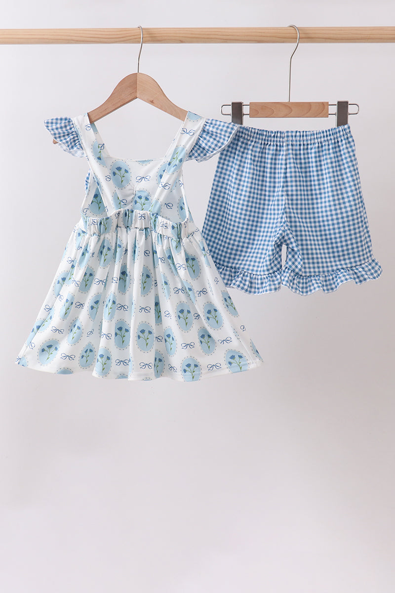 Ensemble fleuri rétro bleu