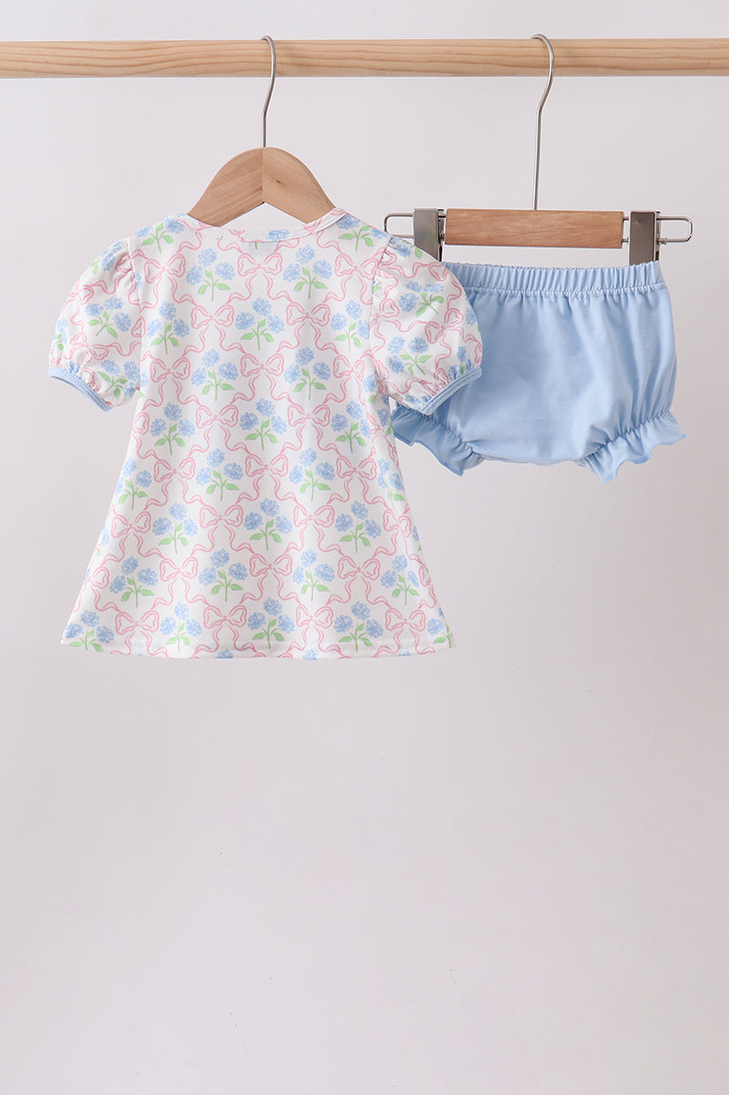 Ensemble bloomer et nœud Hortensia bleu