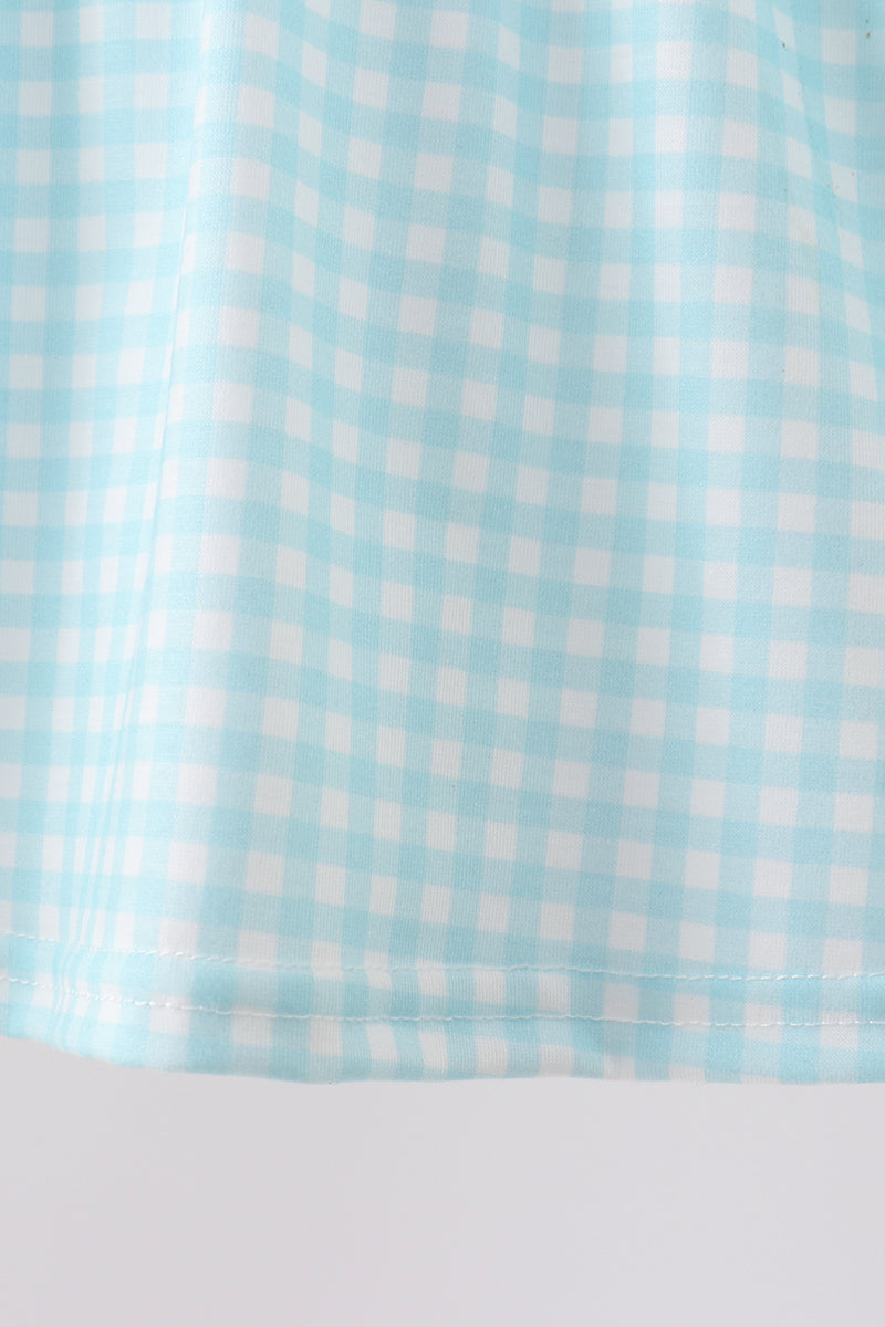 Ensemble barboteuse smockée parapluie bleu