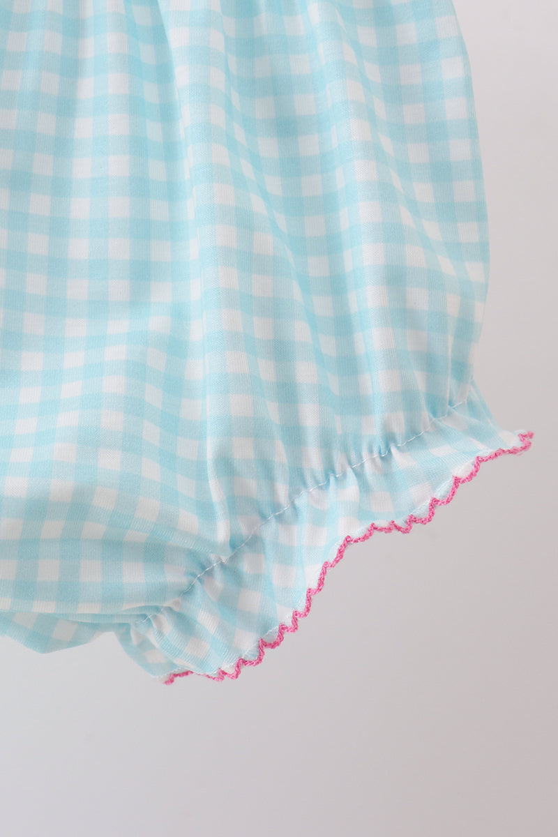 Ensemble barboteuse smockée parapluie bleu