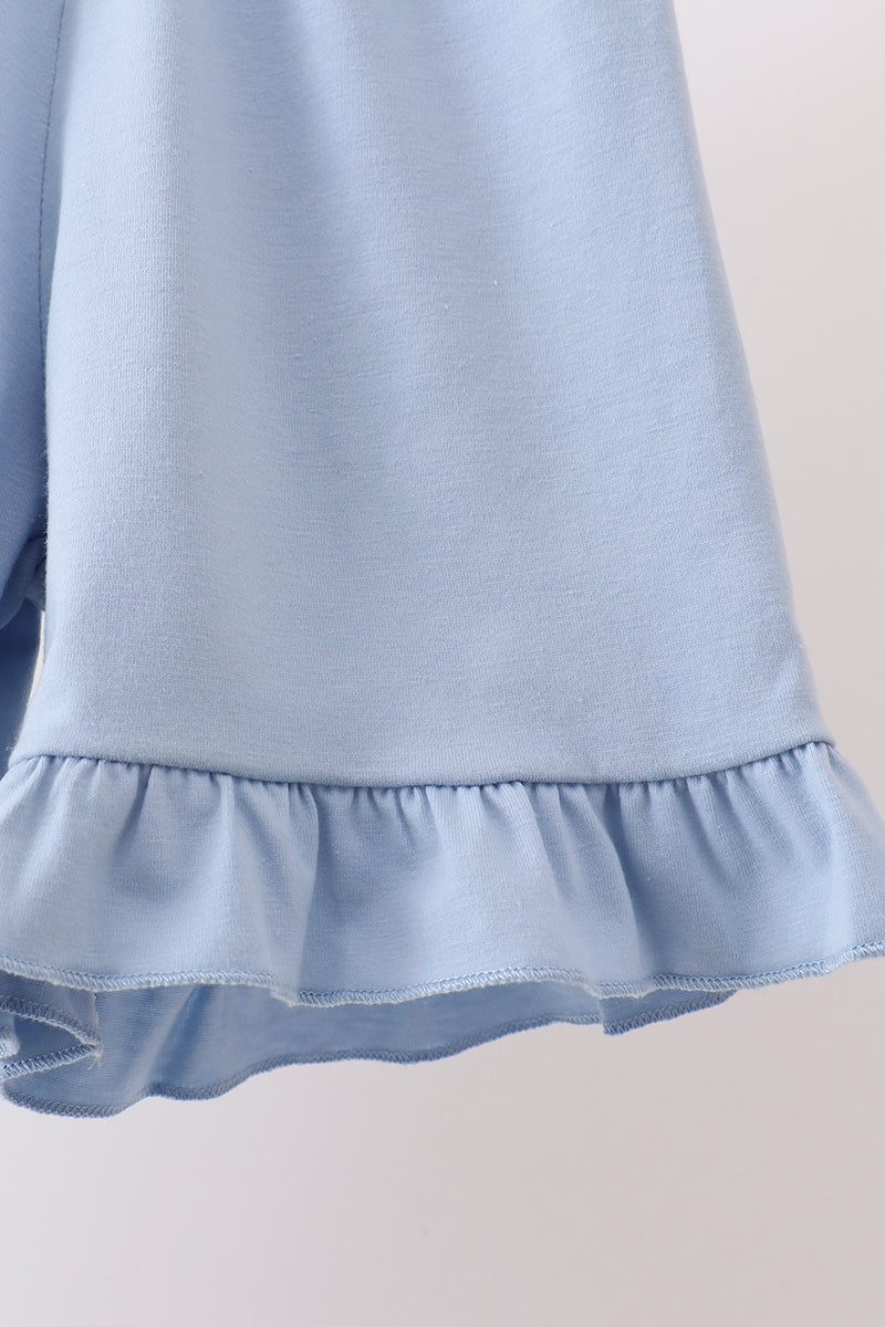 Ensemble à volants smocké fleuri bleu
